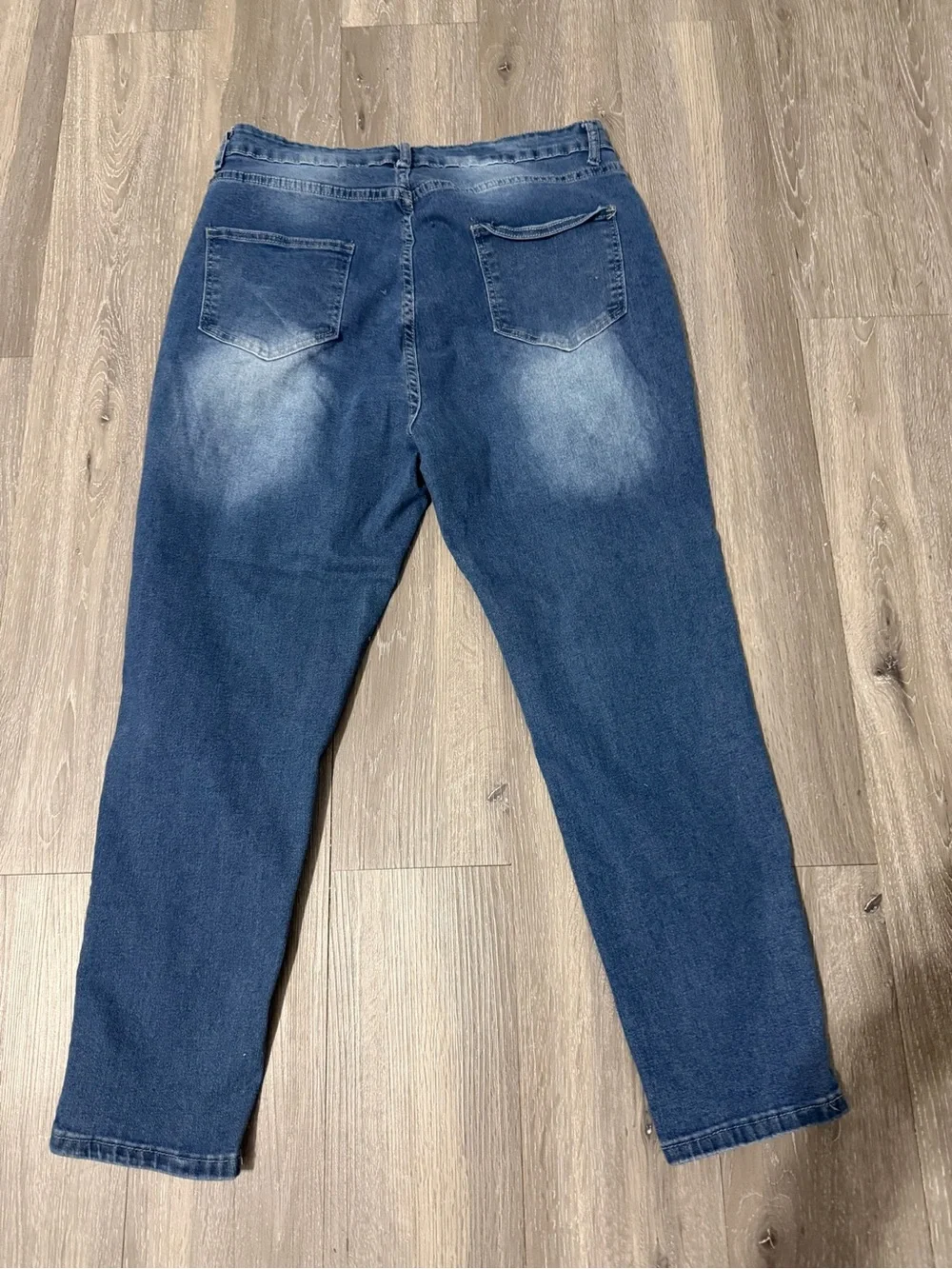 Dark Blue Distressed Boyfriend Jeans with Leopard Patch Accents size 1X